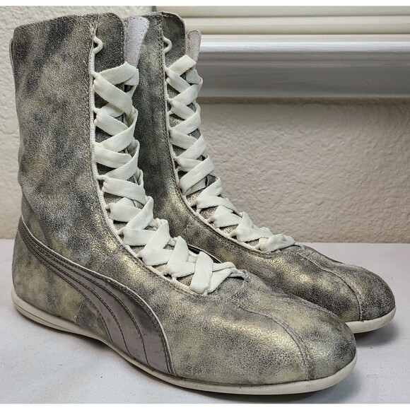 Puma Eskiva Womens Metallic Gold High Top Boxing Shoes Sneakers US 8 UK 5.5 - Picture 1 of 13